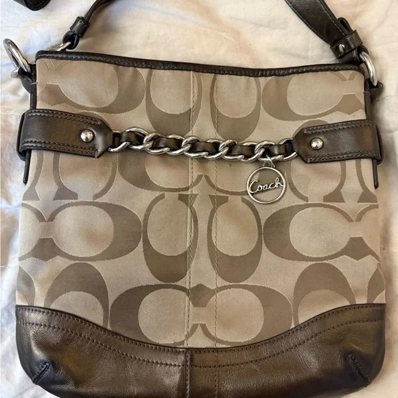 Vintage Coach Signature Crossbody Shoulder Bag in Khaki/Brown - Picture 9 of 11